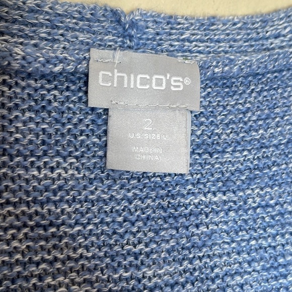 Chico's Blue Cable Knit Cotton Blend V-Neck Size Large (2) - Picture 2 of 5